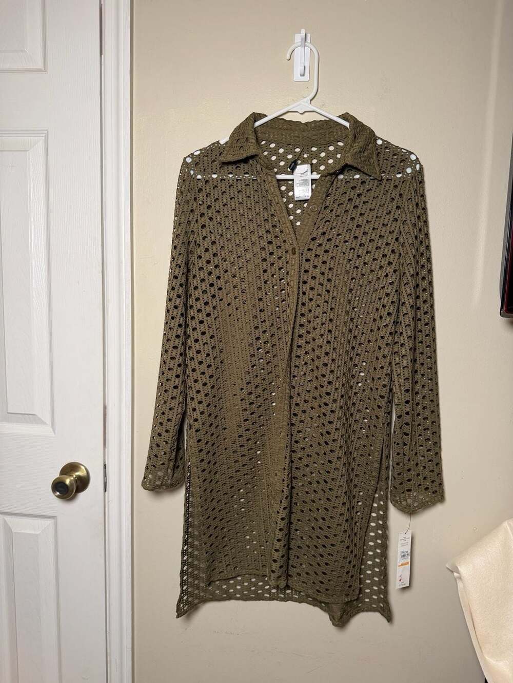 Carmen Marc Valvo Swimwear Cover-Up Size S Olive Green Crochet